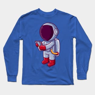 Cute Astronaut Using Smartphone Cartoon Long Sleeve T-Shirt